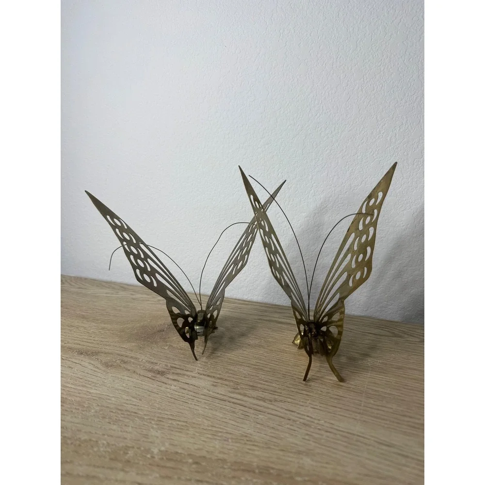Vintage‎ Brass Butterfly Wall Hanging Decor Set of 2 Mid Century Modern 3D Gold